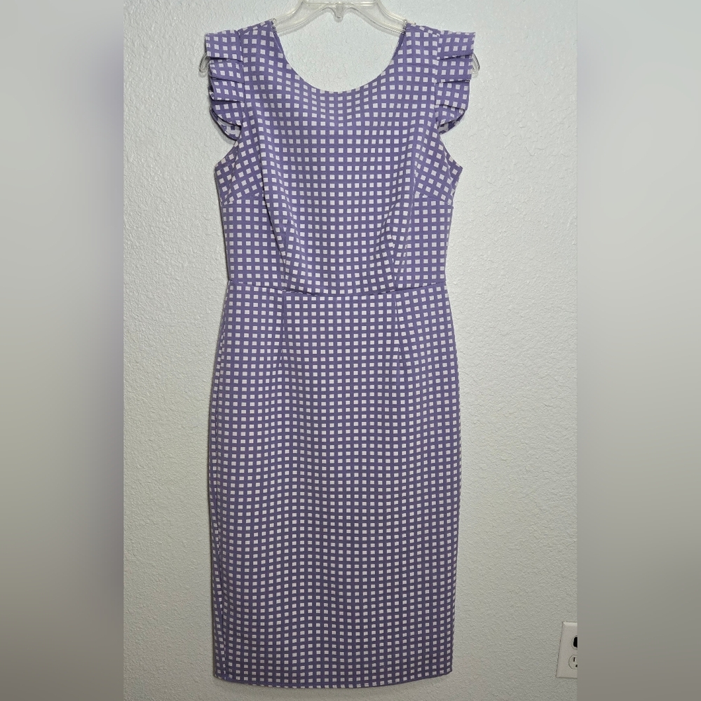 Eva Mendes for New York & Company Purple Checkered Midi Dress